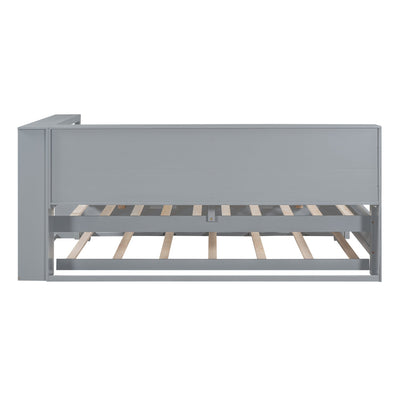 Wooden Twin Size DayBed with Twin Size Trundle, DayBed with Storage Shelf and USB Charging Ports,Grey - Korvel