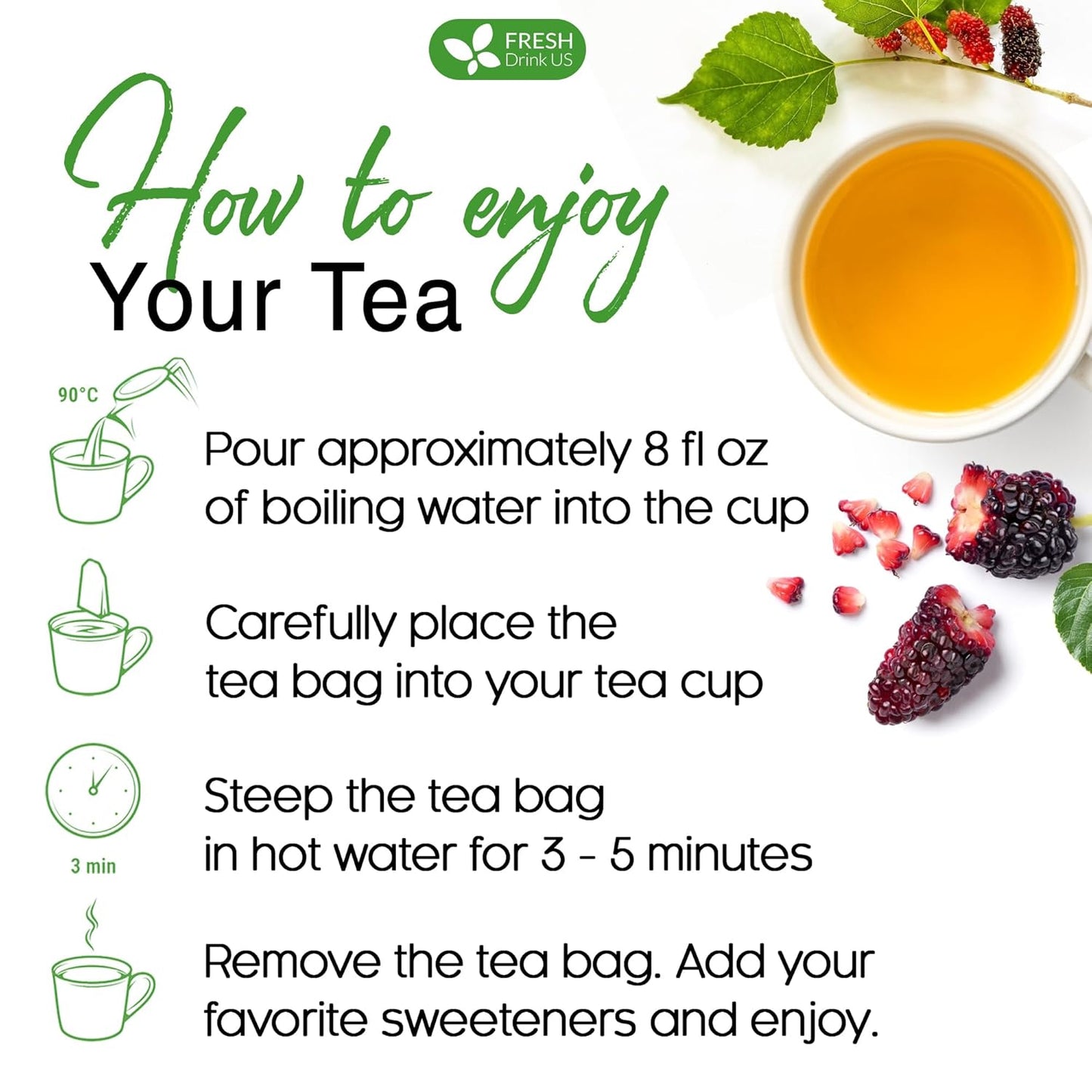 Premium Mulberry Leaf Tea Bags - Sugar-Free, Caffeine-Free, Vegan