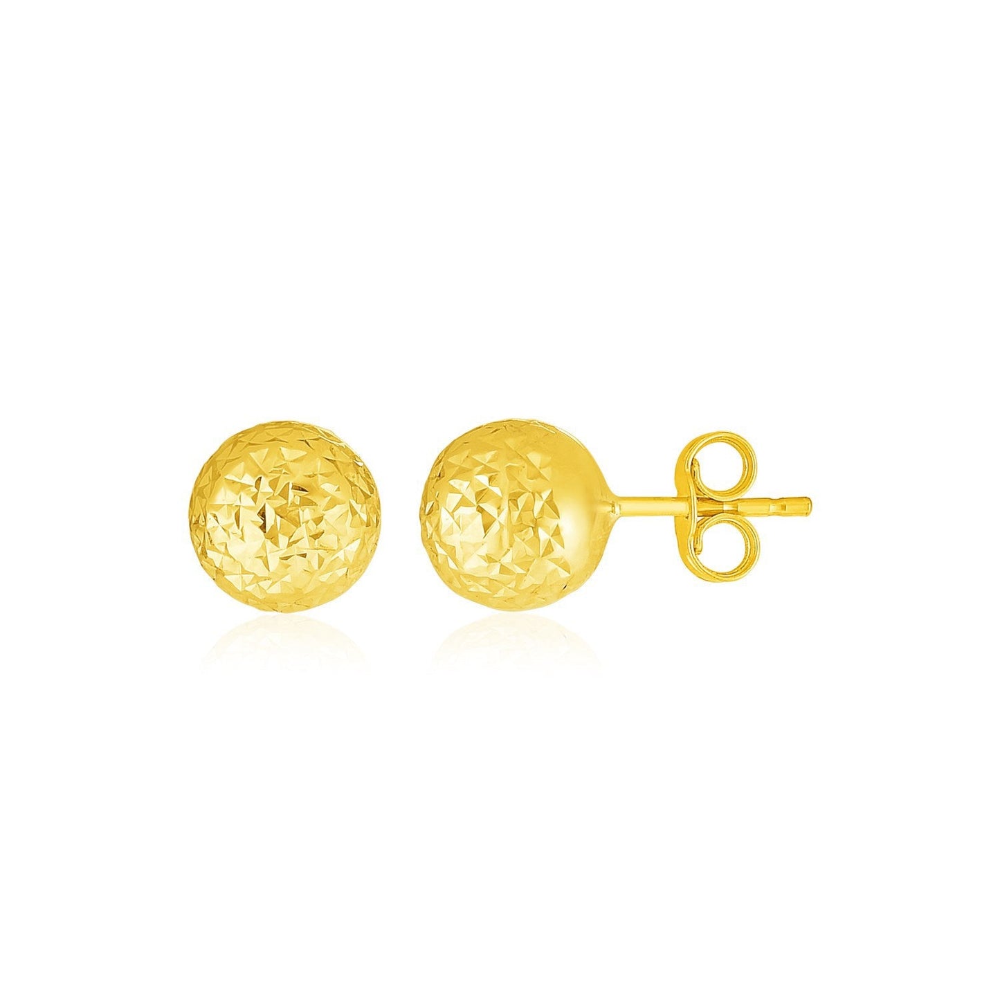 Pendientes de bola de oro amarillo de 14k con textura de corte de cristal