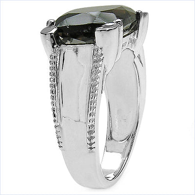 Bague en argent sterling .925 avec quartz fumé de 5,48 carats