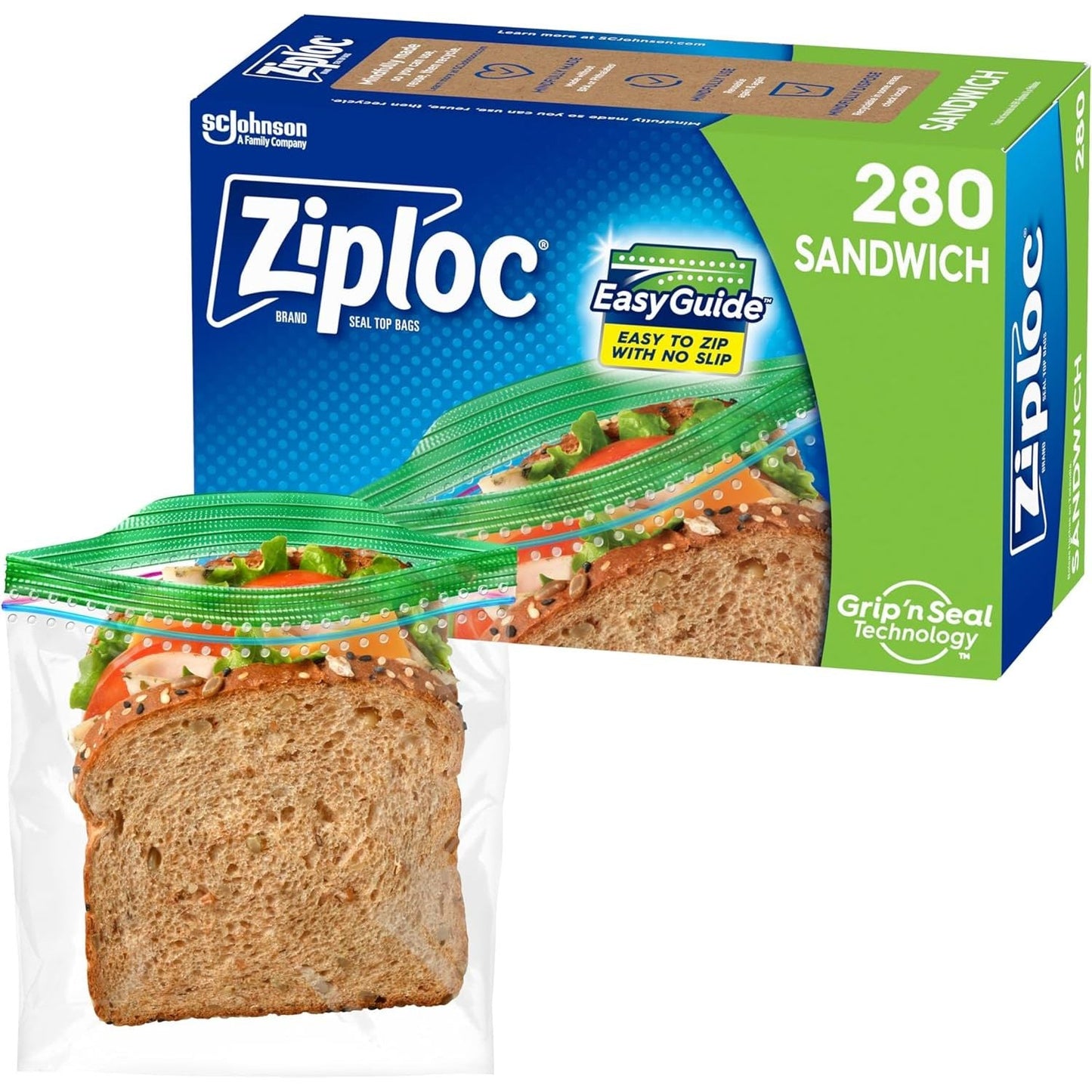 Bolsas Ziploc para Sándwich y Snacks con Textura EasyGuide - 280 Contenido