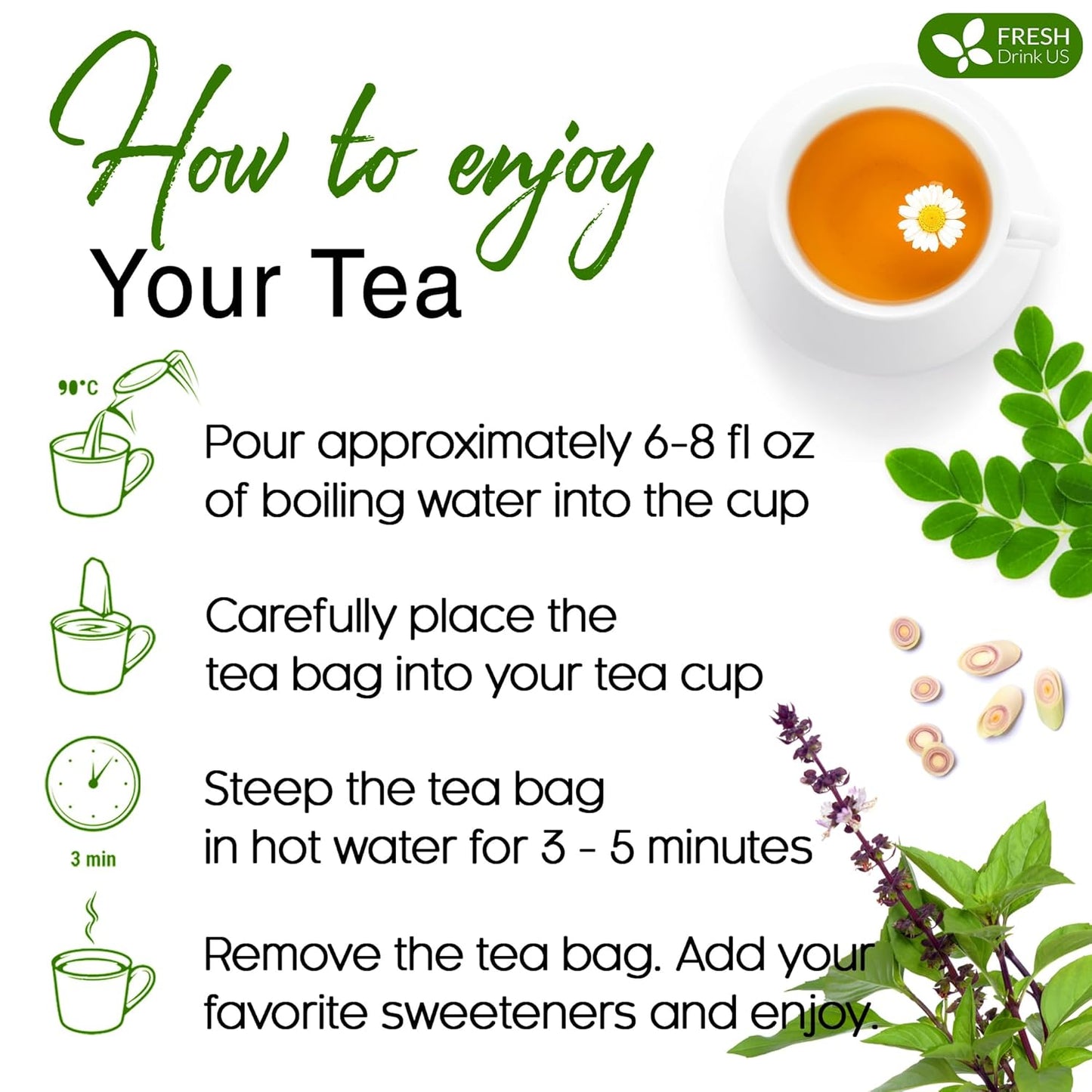 Premium Tulsi Moringa Lemongrass Tea Bags - 100% Natural
