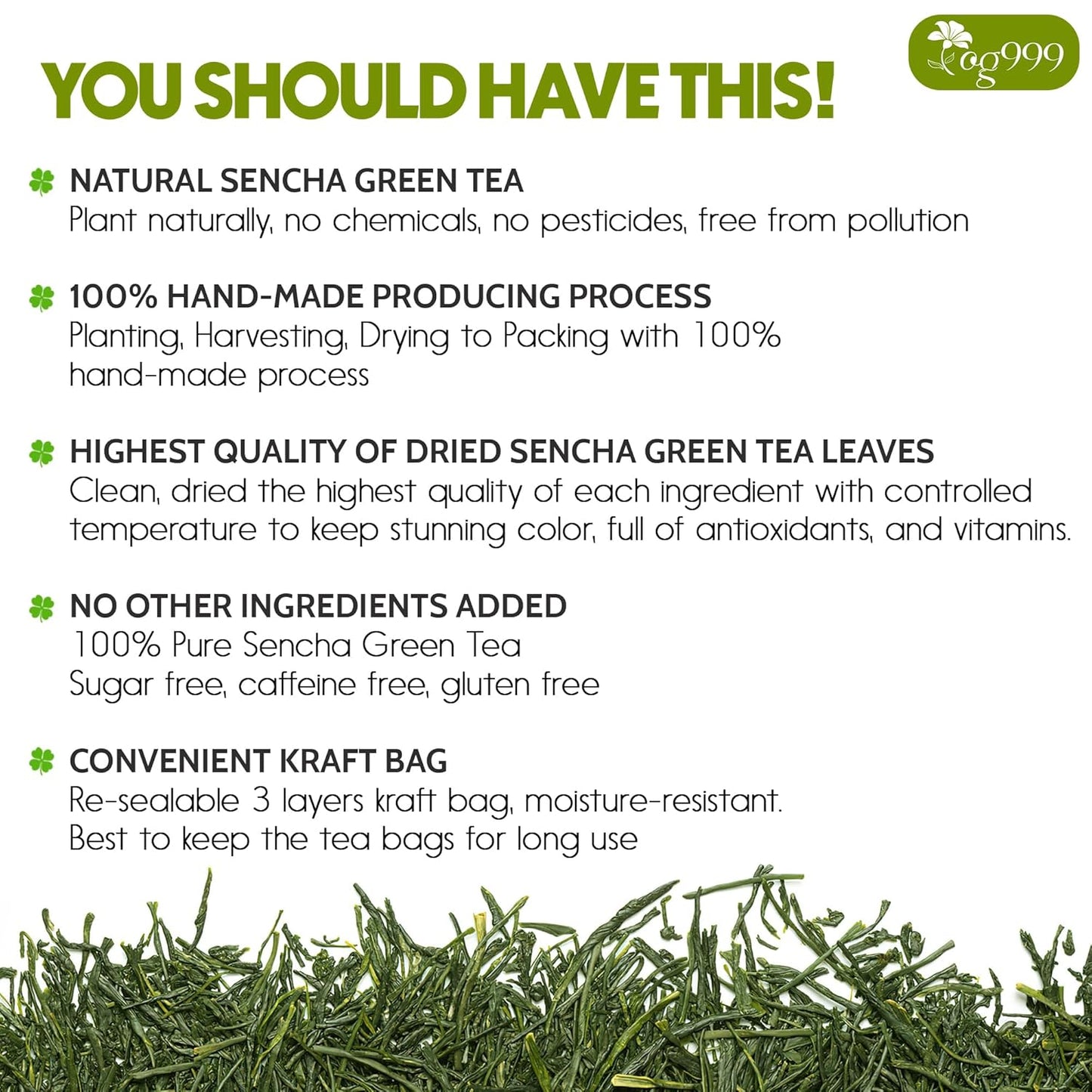 Premium Sencha Green Tea Bags - 100% Natural & Pure