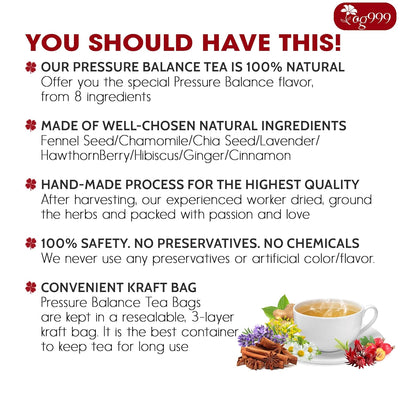 Pressure Balance Herbal Tea | Blend of 9 Natural Herbs | Caffeine-Free, Sugar-Free, Vegan-Friendly - Korvel