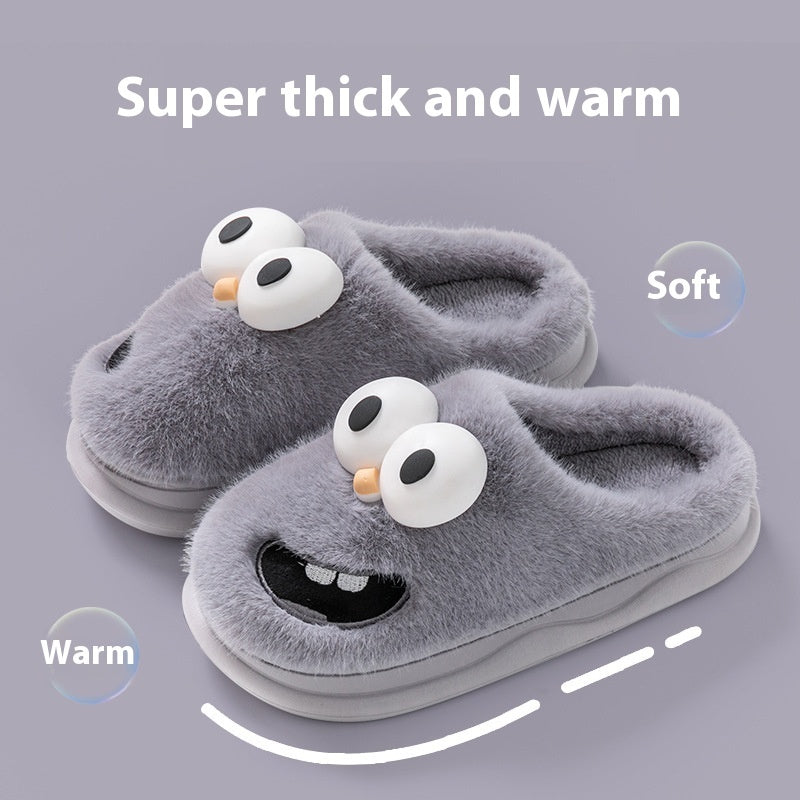 Zapatillas de Algodón para Mujeres con Perro de Dibujos Animados y Ojos Grandes