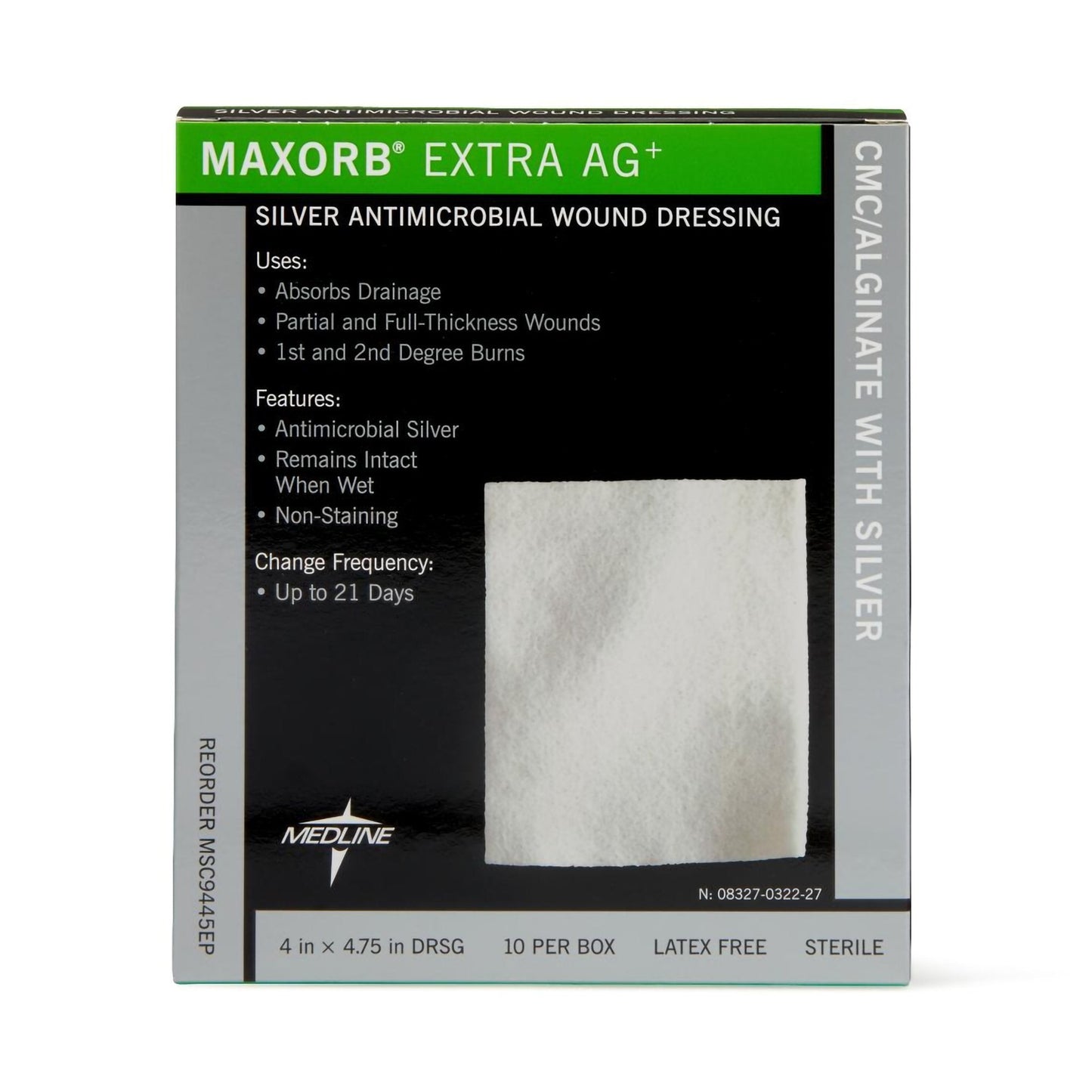 Medline Maxorb Extra Ag+ Alginate Dressing 4" x 4" - Boîte de 10