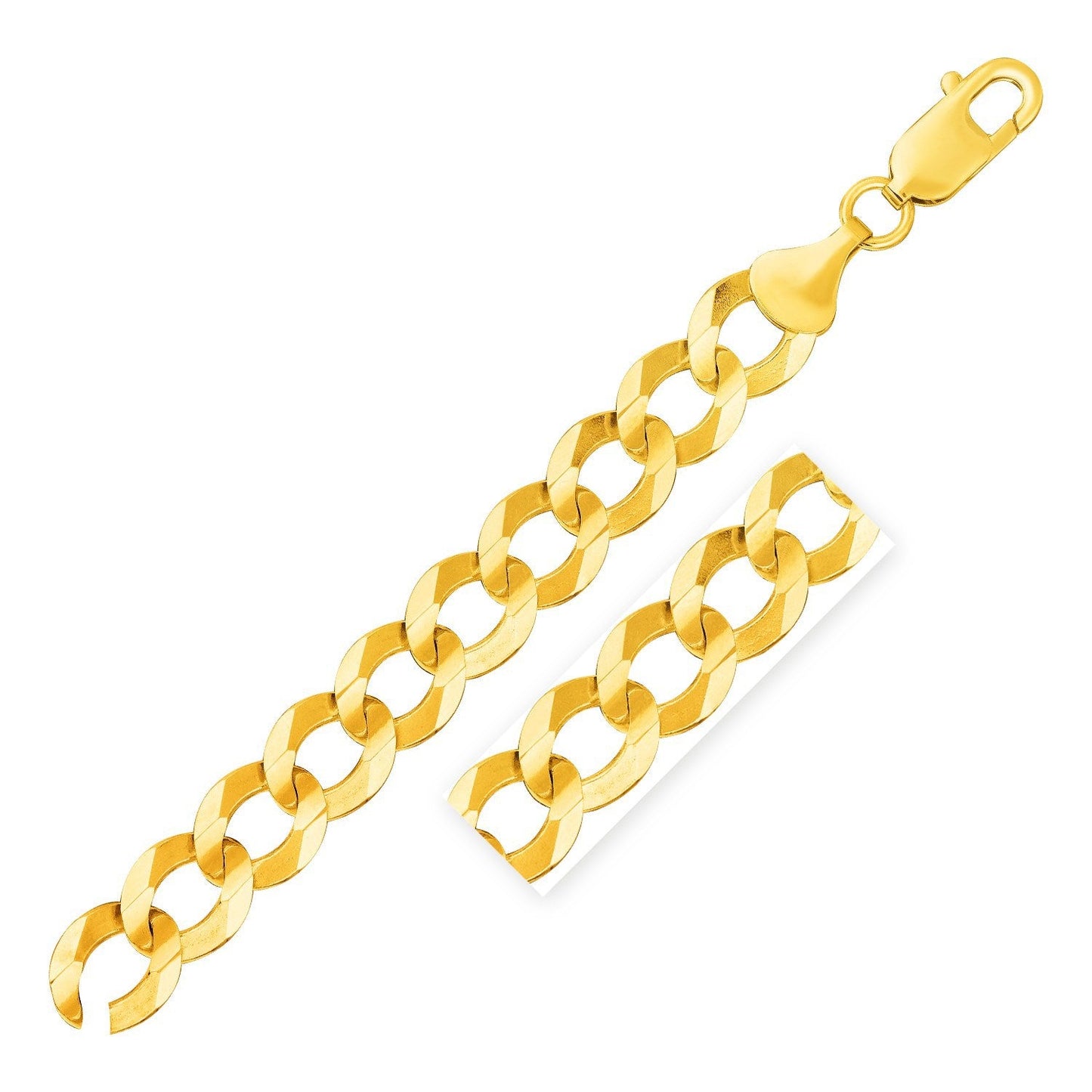 14k Yellow Gold Solid Curb Bracelet - 12.18mm Width