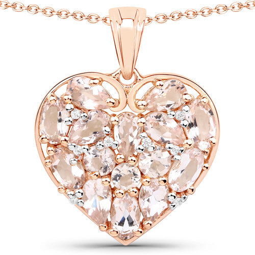2.95 Carat Genuine Morganite & White Zircon Pendant in Sterling Silver