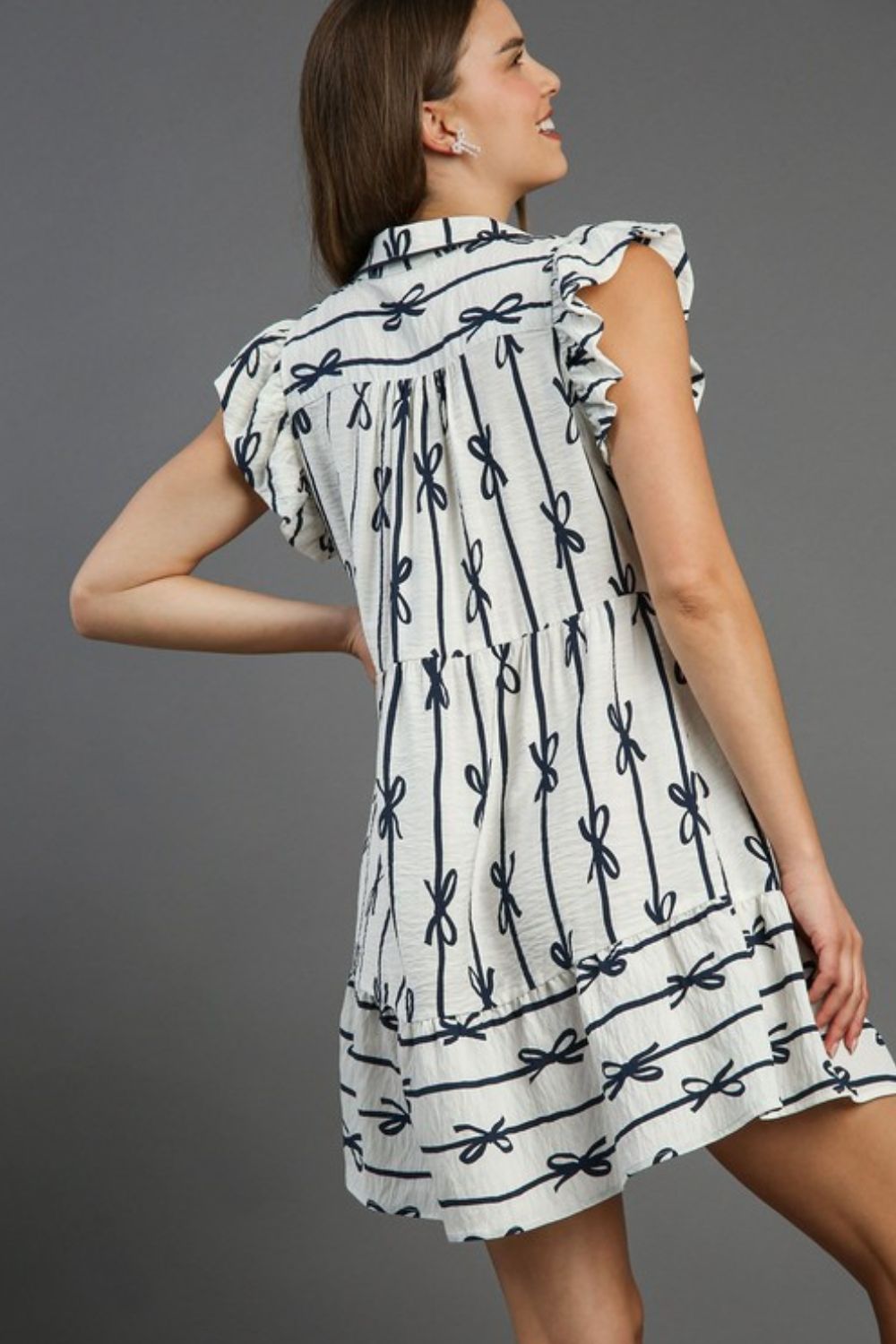 Elegant Plus Size Ribbon Collared Mini Dress