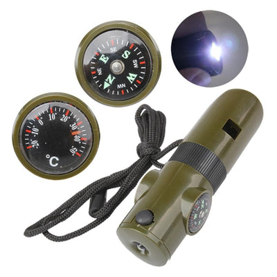 7-in-1 Camping Survival Whistle with Compass and Light