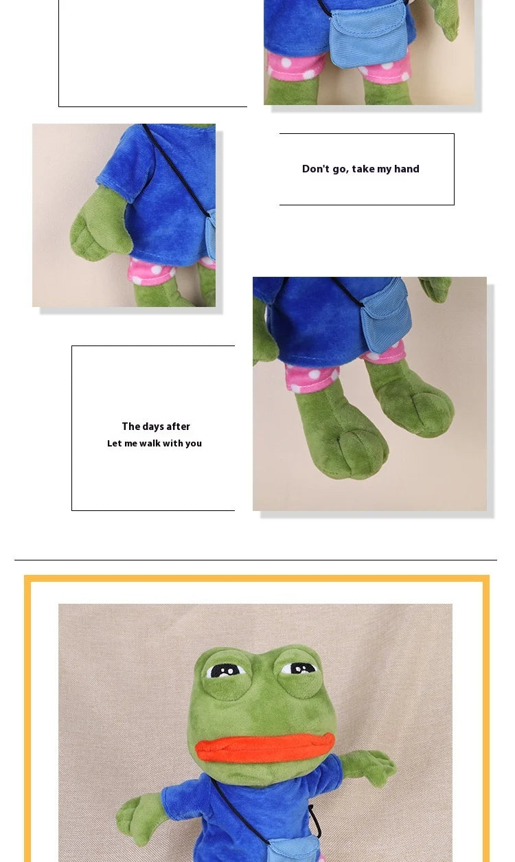 Original New Sad Frog Doll Plush Toy Juvenile Version Shoulder Bag Pepe Funny Green Frog Big Mouth Smiling Frog Boys Gifts - Korvel