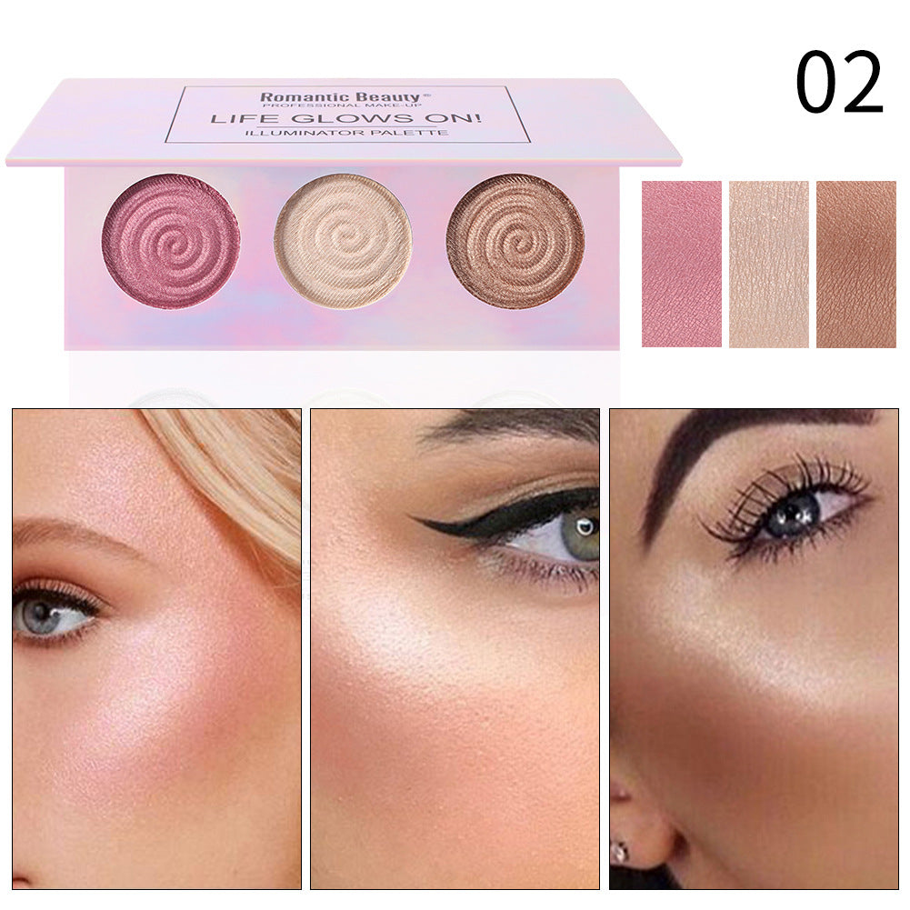 Romantic Beauty Tri-Color Baked Powder Highlighter Palette Pearl Glitter Highlighter Palette - Korvel