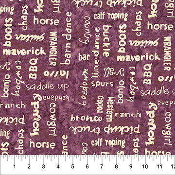 Tela de Algodón Frambuesa Saddle Up Words - 43"/44" por Yarda