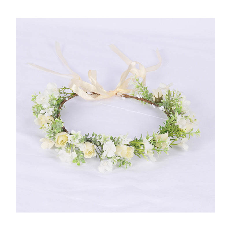 Spring flower wreath fresh simulation flower headdress green plants flowers wedding flower wreath - Korvel