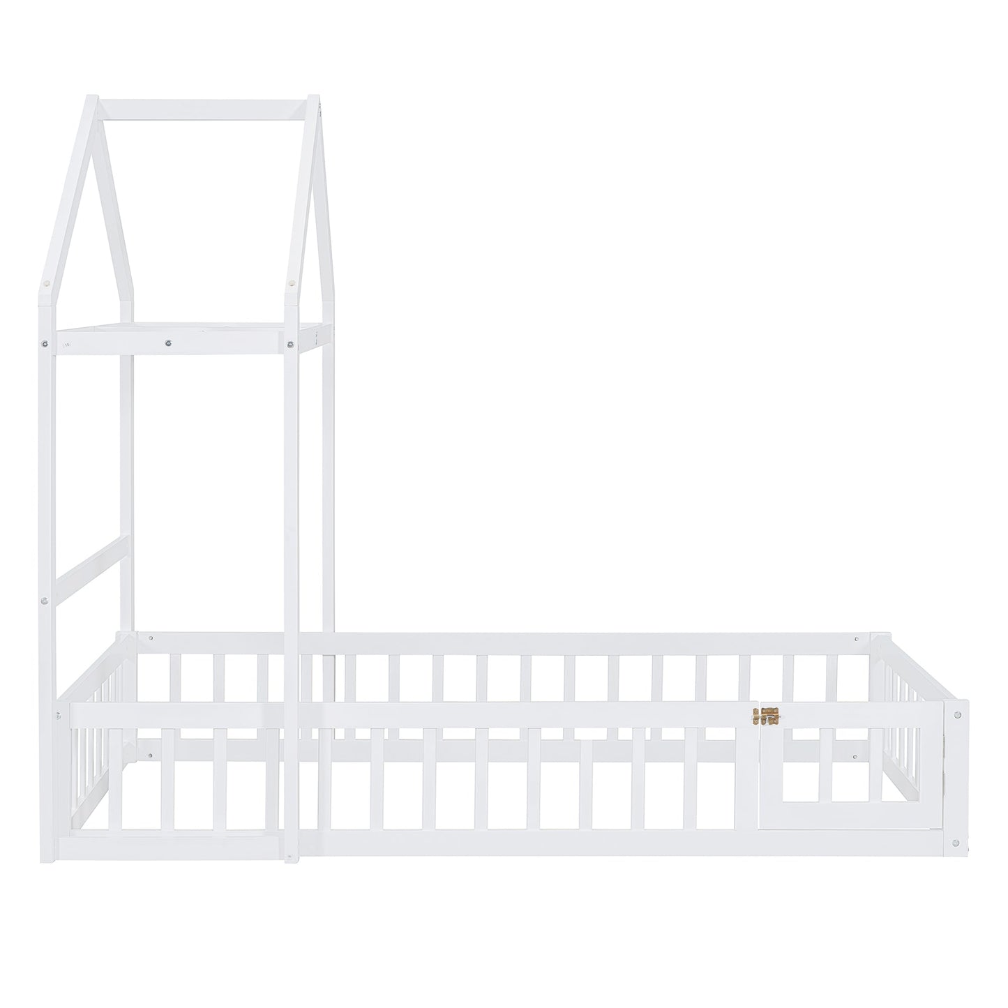 Wooden Twin Size Children's Bed with Detachable Headboard and Integrated Clothes Drying Rack, White - Korvel