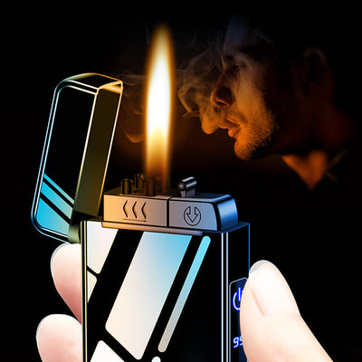 Gas electric triple fire metal windproof inflatable charging lighter personalized and creative trendy gift for boyfriend - Korvel