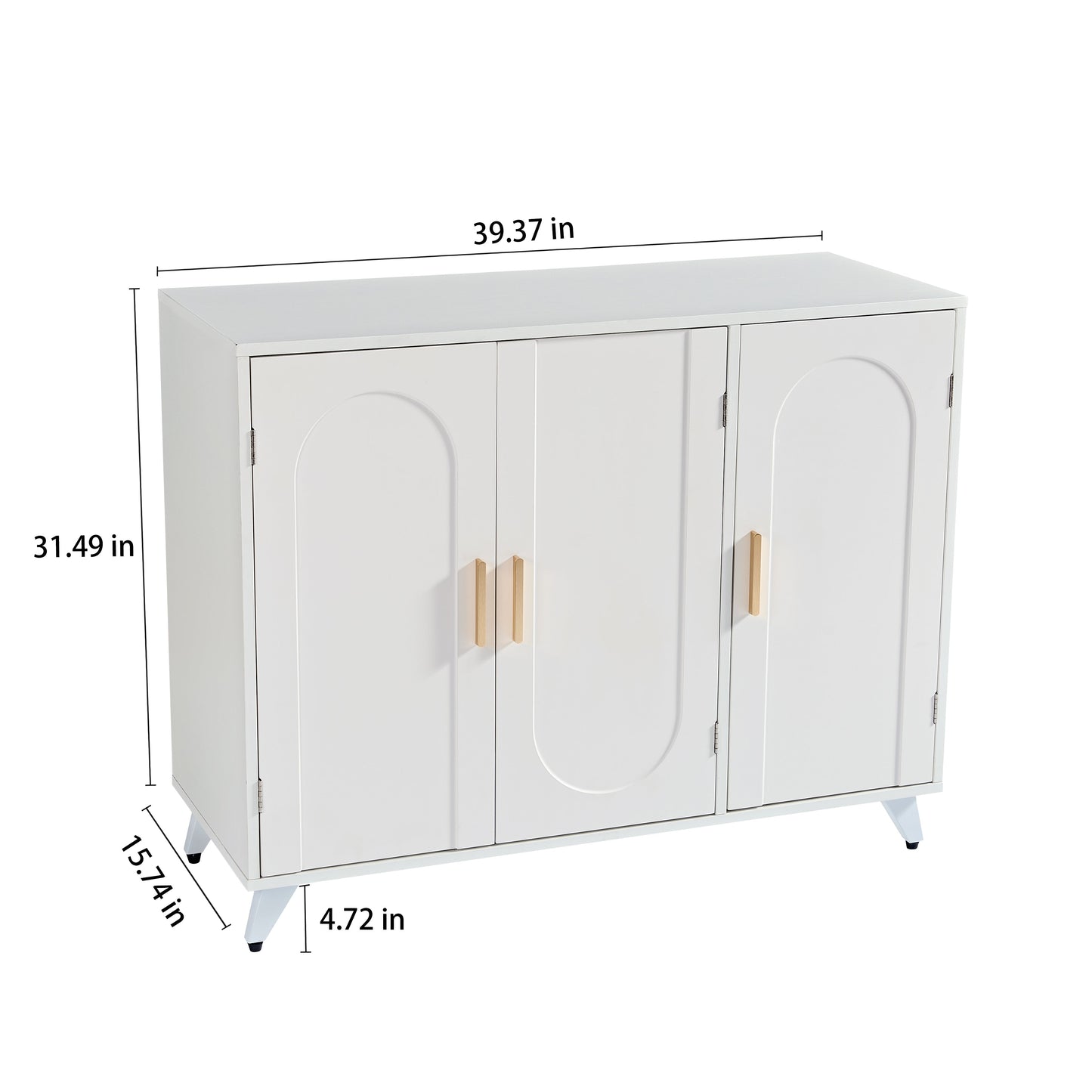 Sideboard Buffet cabinet with 3 doors and removable shelves, for living room, dining room, ivory white - Korvel