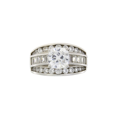 Genuine Cubic Zirconium CZ Sterling Silver Engagement Ring