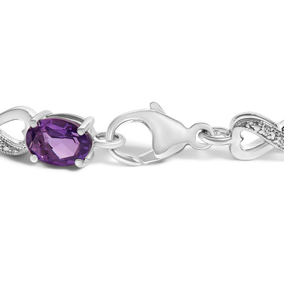Pulsera de eslabones de infinito de plata esterlina .925 con amatista púrpura y diamantes - 7"