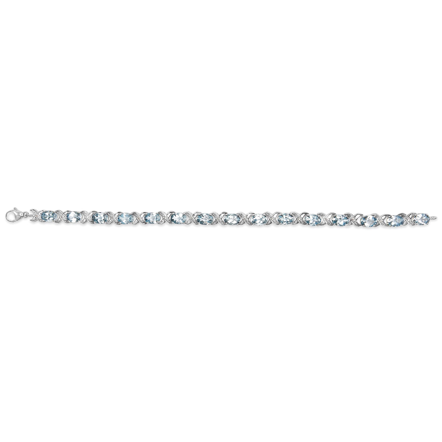 Pulsera de Tenis de Plata Esterlina .925 con Topacio Azul y Acentos de Diamante - Tamaño 7