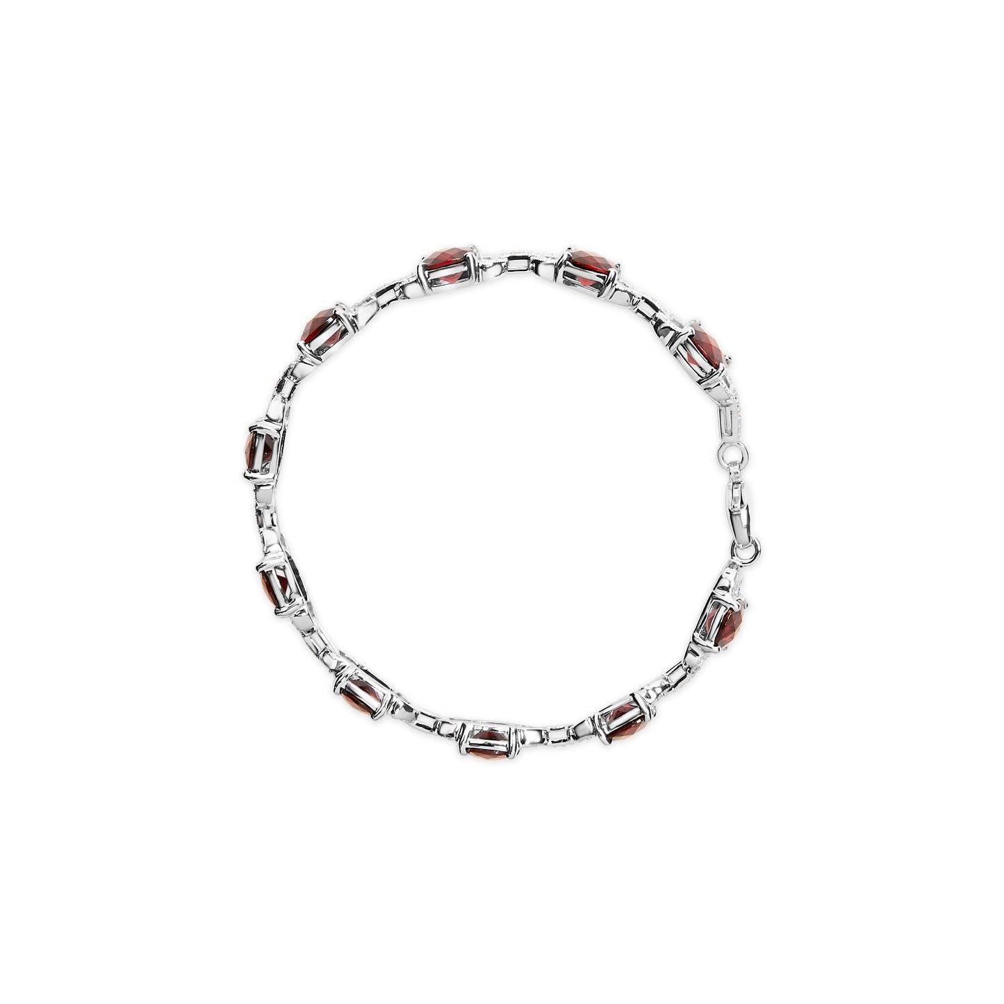 Pulsera de diamantes y granate rojo en plata esterlina .925 con diseño de cojín a cuadros - Tamaño 7
