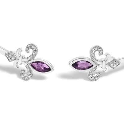Pulsera Cuff de Amatista y Diamante Fleur De Lis en Plata Esterlina .925