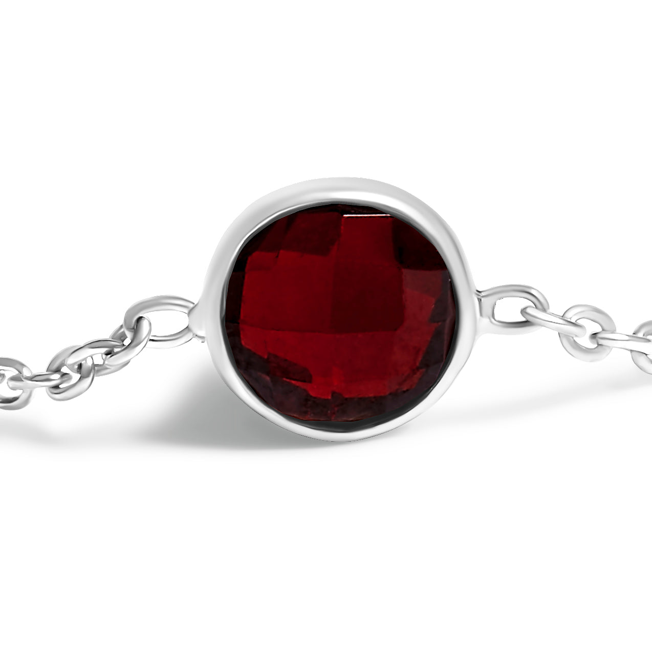 .925 Sterling Silver Checkerboard Cut Red Garnet Necklace - 22"