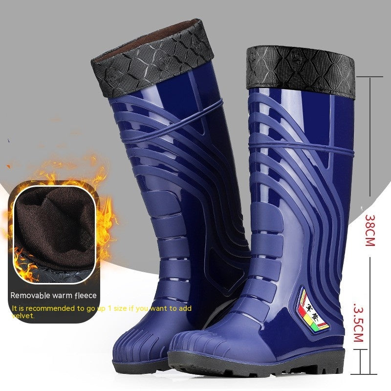Botas de lluvia de goma de moda para hombre hasta la pantorrilla con forro de lana