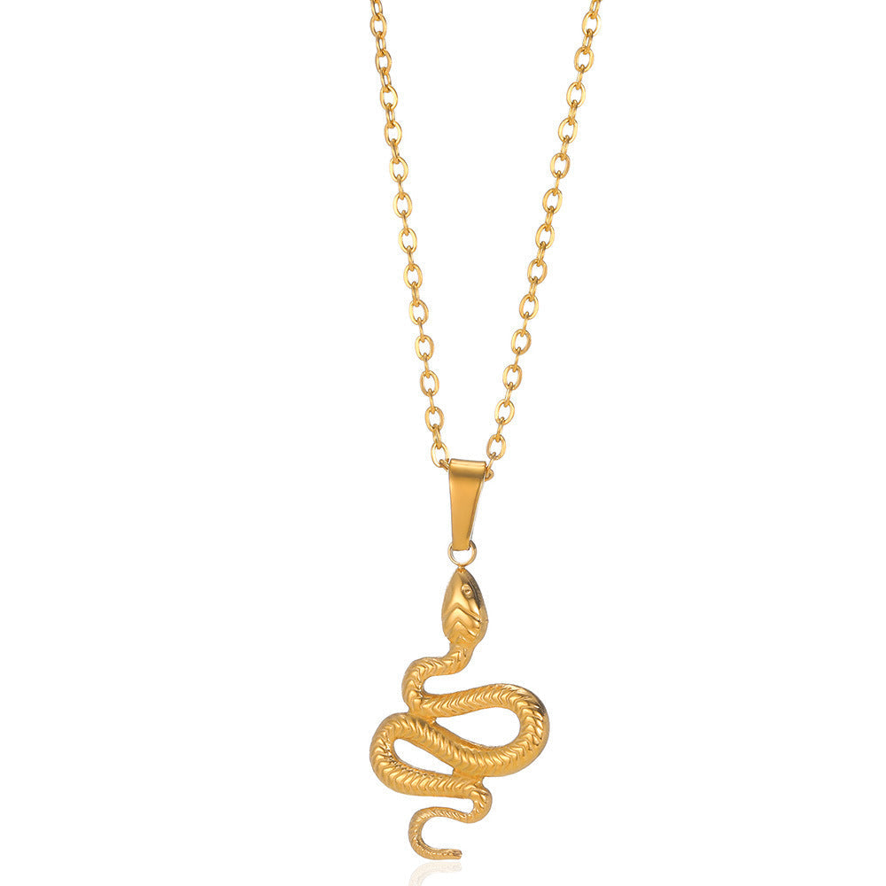 Spirit Snake Pendant Retro Style Personalized Necklace Women's Stainless Steel Gold Plated - Korvel
