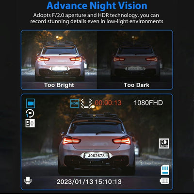 3-Camera Dash Cam with WiFi & Night Vision