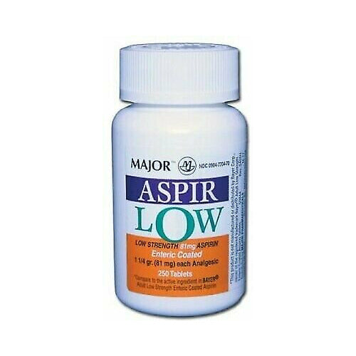 Major Low Dose Aspirin 81 mg – Enteric Coated, 250 Tablets