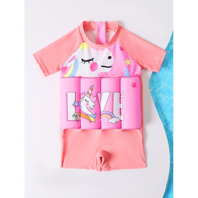 Girls' Cartoon One-Piece Swimsuit - Short Sleeves