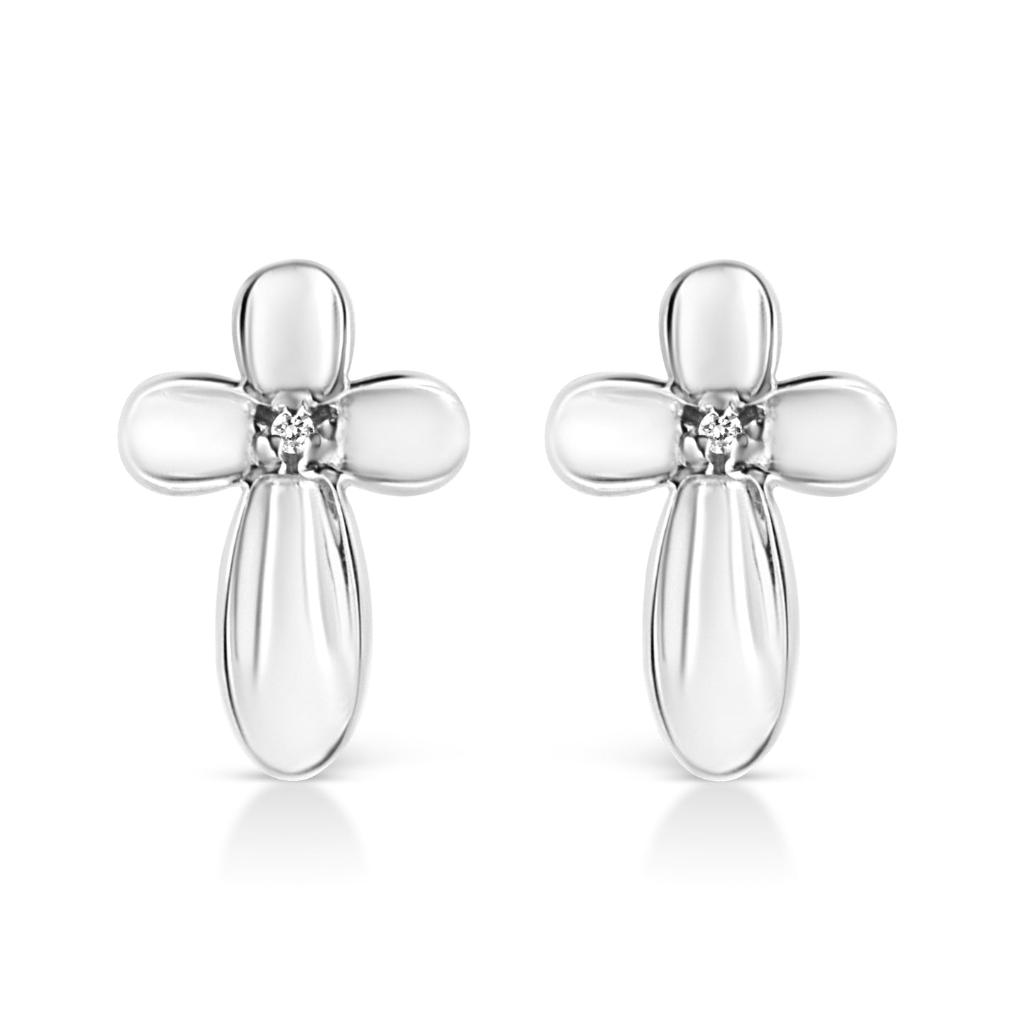 Boucles d'oreilles en croix florale en argent sterling .925 avec accent en diamant