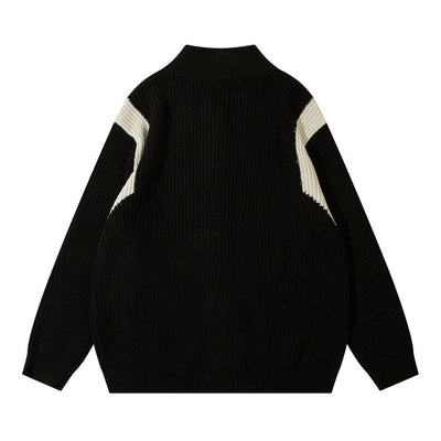 Color Block Zipper Cardigan Sweater Men's Autumn Street Style Stand Collar Long Sleeve Loose Knitwear - Korvel