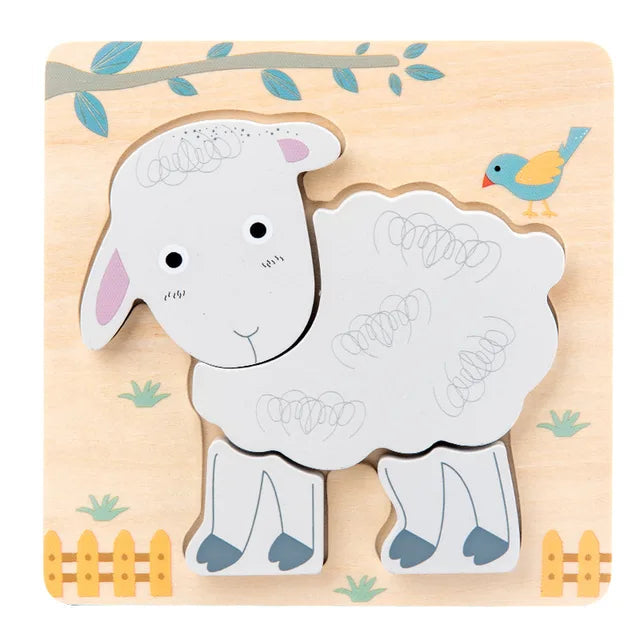 Wooden Cartoon Animal Stereoscopic Plane Puzzle
