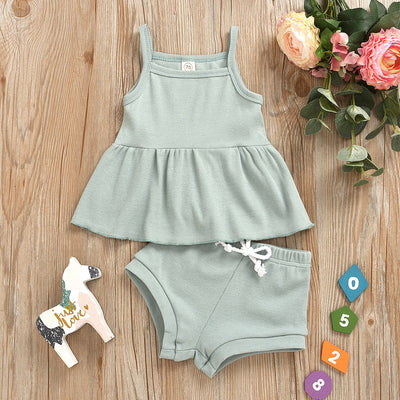 Organic Cotton Baby Girls Summer Outfit Set - Tops & Shorts