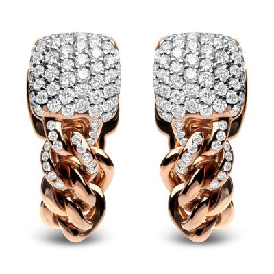 Pendientes Huggie de Cadena Cubana con Diamantes en Oro Rosa de 18K