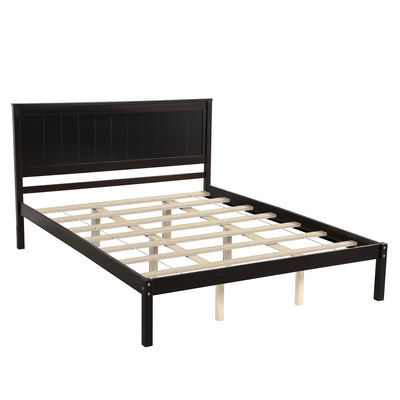 Platform Bed Frame with Headboard, Wood Slat Support No Box Spring Needed Queen Espresso - Korvel