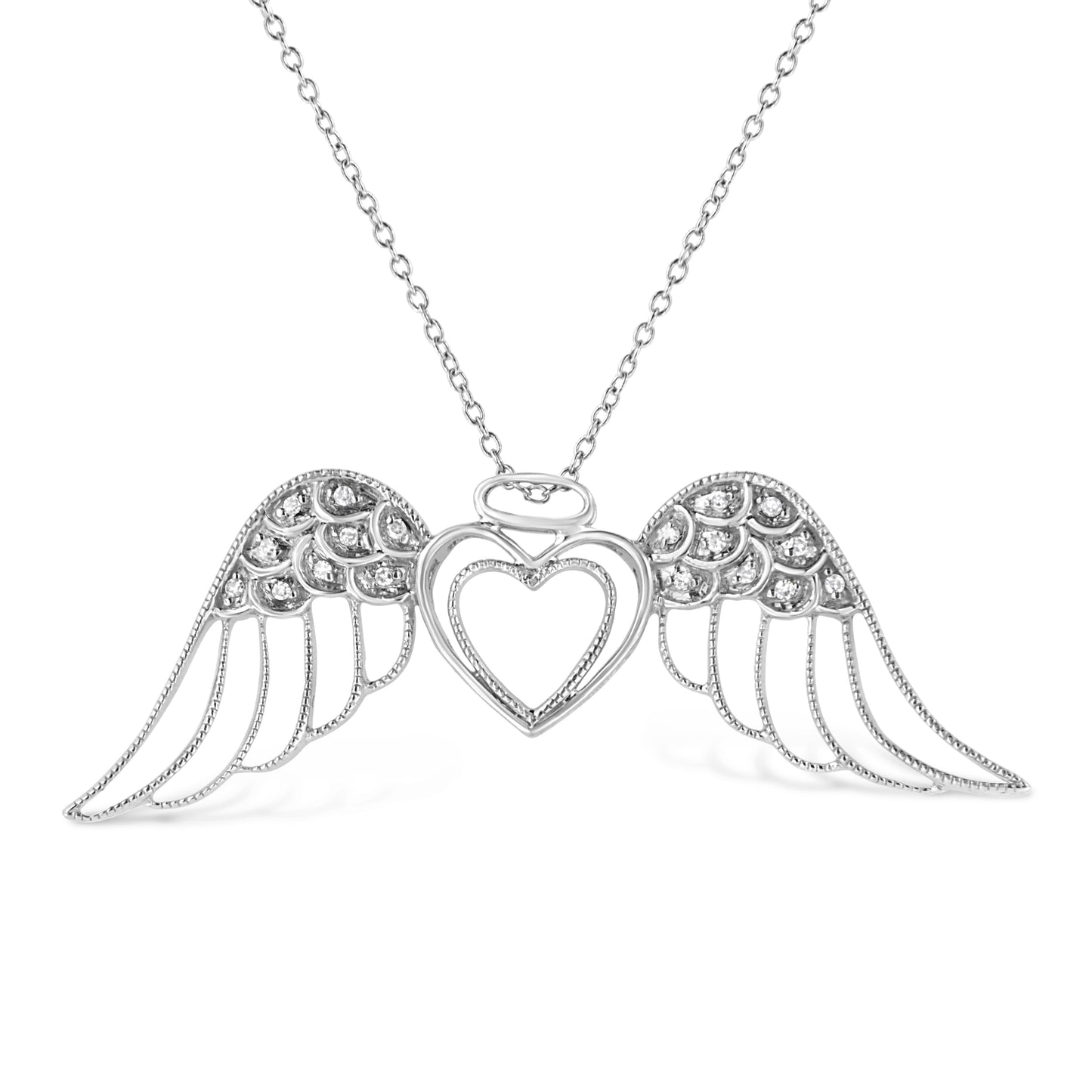 Collar con colgante de ala de ángel con acentos de diamante en plata esterlina .925