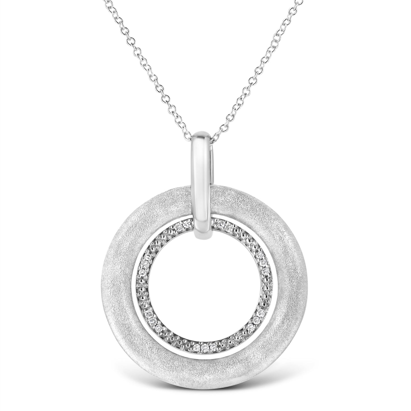 Collar de Pendiente de Doble Círculo de Plata Esterlina .925 con Acentos de Diamante