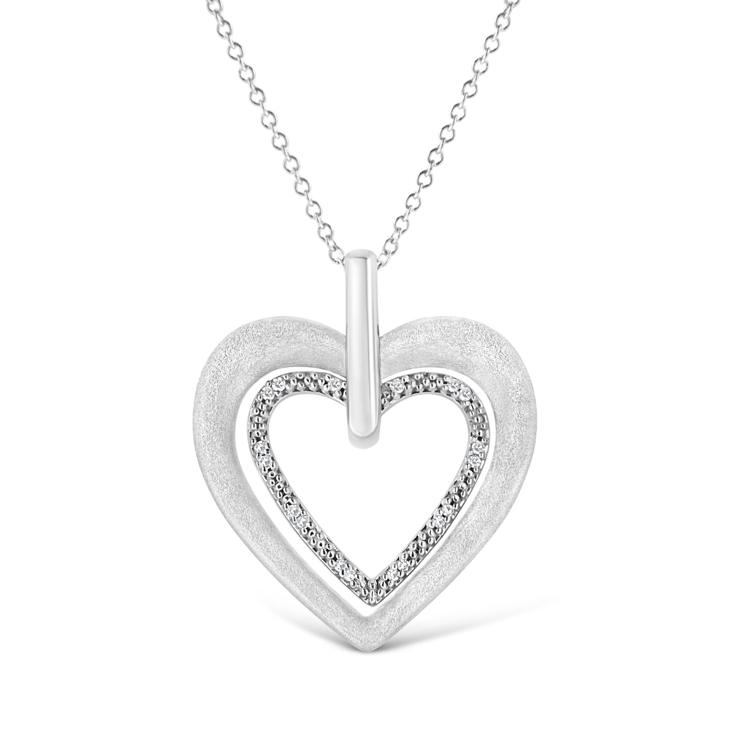 .925 Sterling Silver Double Heart Pendant Necklace