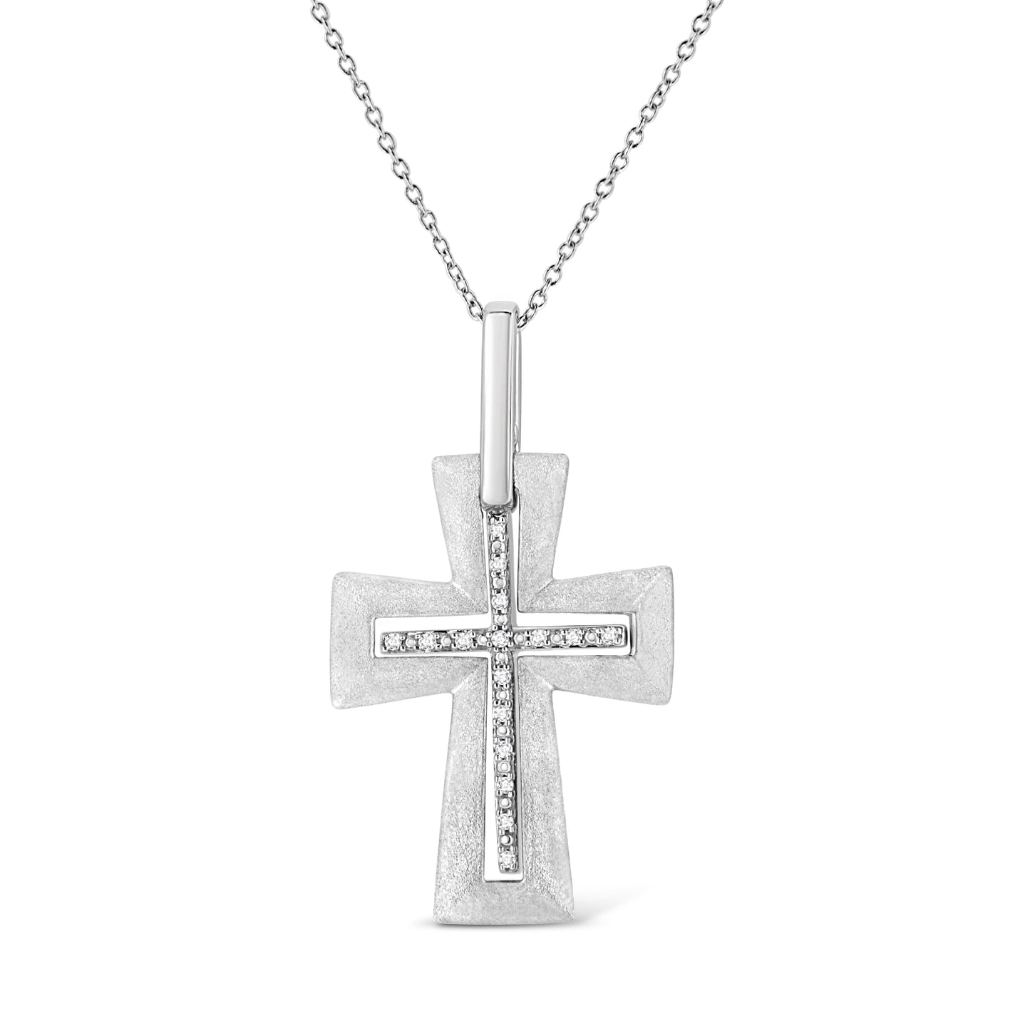 Collar de Pendiente de Cruz con Acento de Diamante de Plata Esterlina .925