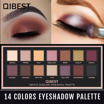 QIBEST 14 Color Matte Eyeshadow Palette - Luxury Velvet Glossy Finish