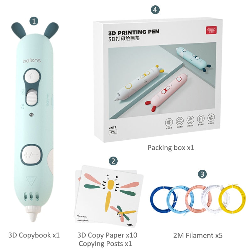 Beiens 3D Pen Creativity DIY Printing Pen Early Educational Drawing Toys ABS Filament Kids Design Drawing Pen Montessori Toys - Korvel