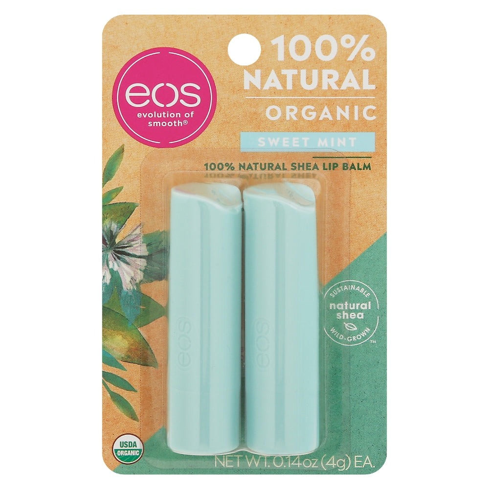 Baume à lèvres Eos 100 % naturel et biologique à la menthe douce - 2 pièces