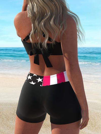 Patriotic American Flag Print Criss Cross Bikini Set