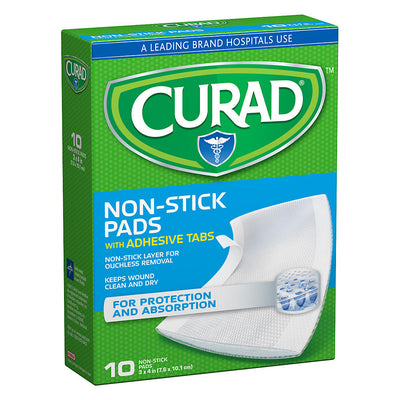 Compresas No Adhesivas Curad con Pestañas Adhesivas – 3" x 4", 10 Contenido
