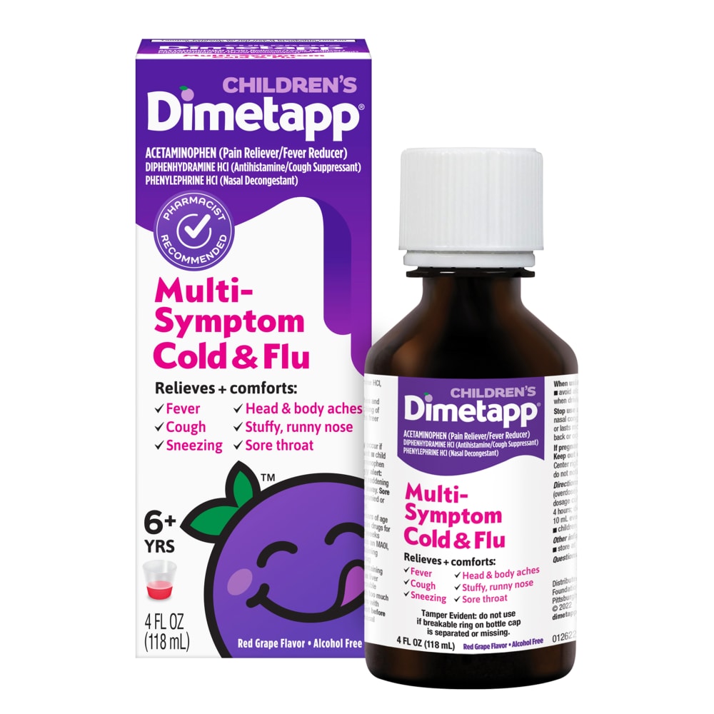Children's Dimetapp Cold & Flu, Multi Symptom, Red Grape Flavor, 4 Fl Oz