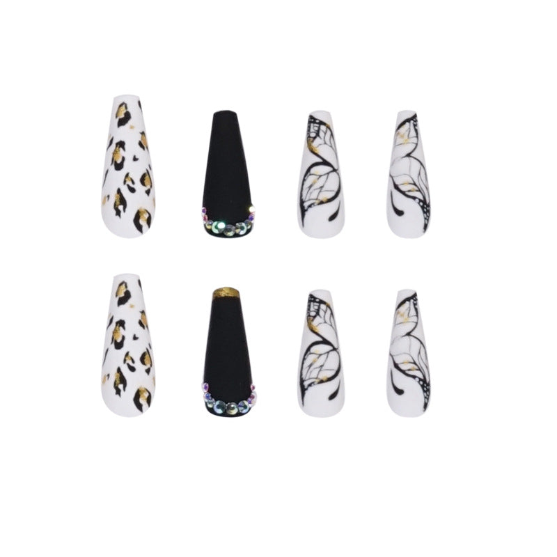 Butterfly Wearing Leopard-Print Nail Piece Scrub Manicure Wearing Nail Patch With Drill Nail Patch - Korvel