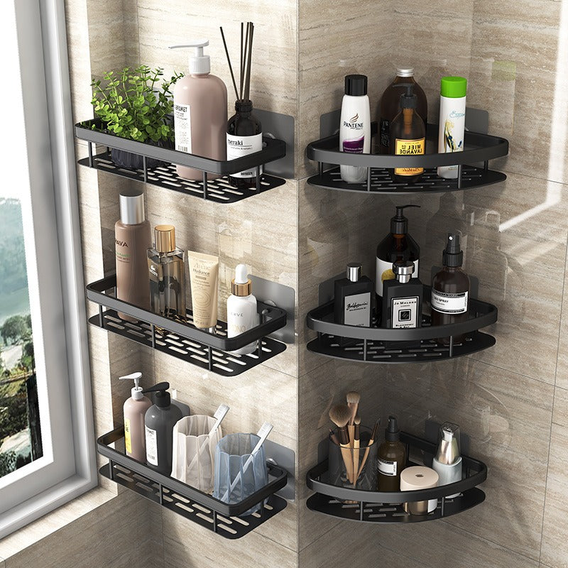 Minimalist bathroom black aluminum alloy triangular rectangular non perforated bathroom storage corner shelf - Korvel